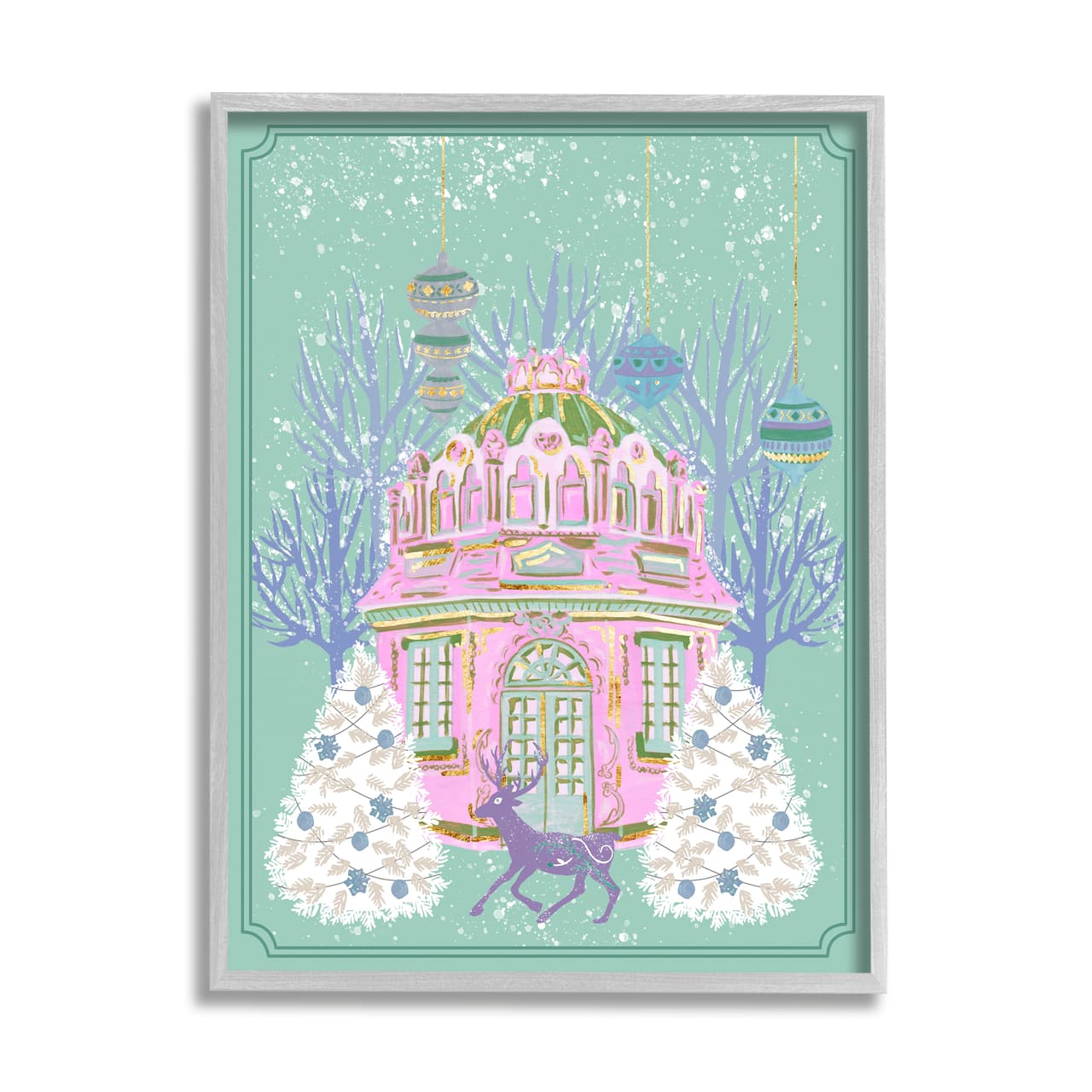 Stupell Industries Vintage Pastel Holiday Reindeer Framed Giclee Art